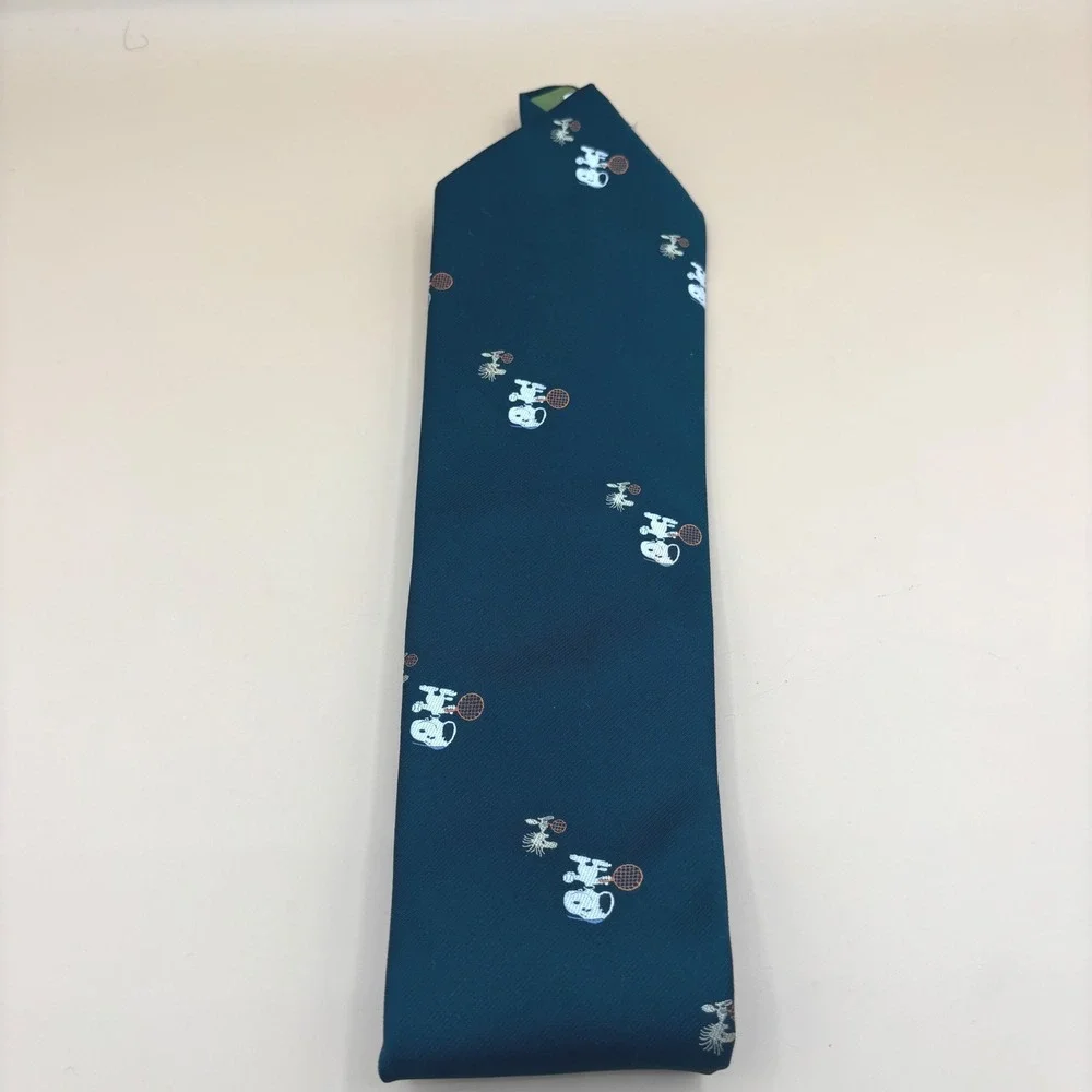 Vintage Resilio Peanuts Snoopy Woodstock Tennis Necktie Teal Green 3.5 Inch